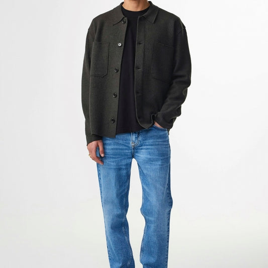 - Jonas Boiled Wool Overshirt - Dark Army