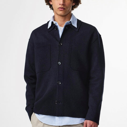 - Jonas Boiled Wool Overshirt - Navy Blue