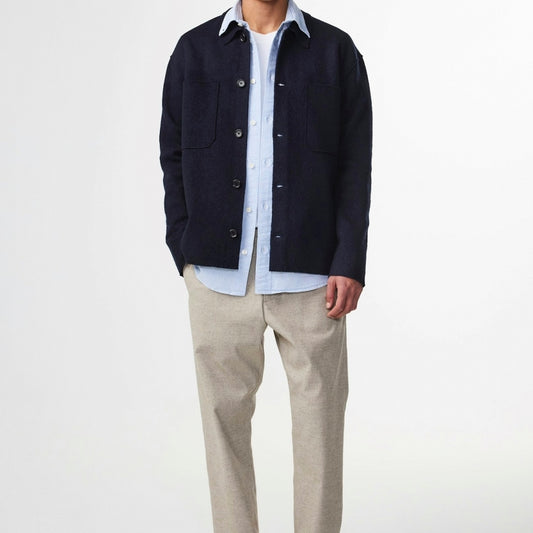 - Jonas Boiled Wool Overshirt - Navy Blue