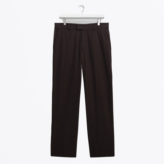 - Aston Wool Pinstripe Trousers - Dark Brown