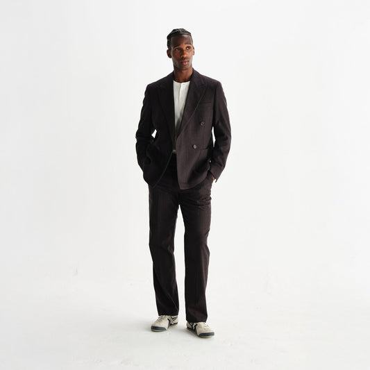 - Aston Wool Pinstripe Trousers - Dark Brown