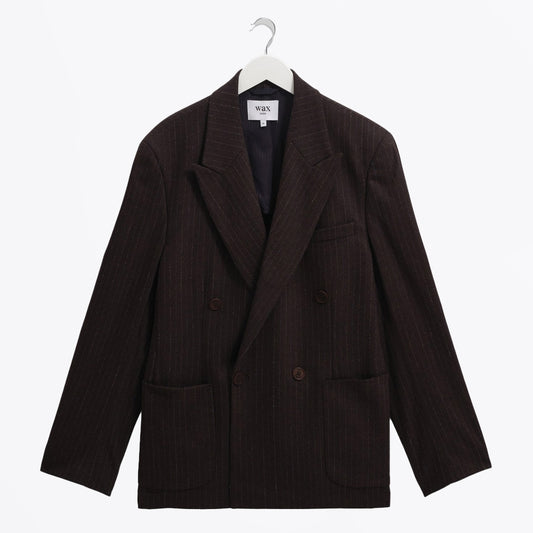 - Vigo Double Breasted Wool Pinstripe Blazer - Dark Brown