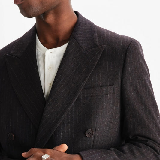 - Vigo Double Breasted Wool Pinstripe Blazer - Dark Brown