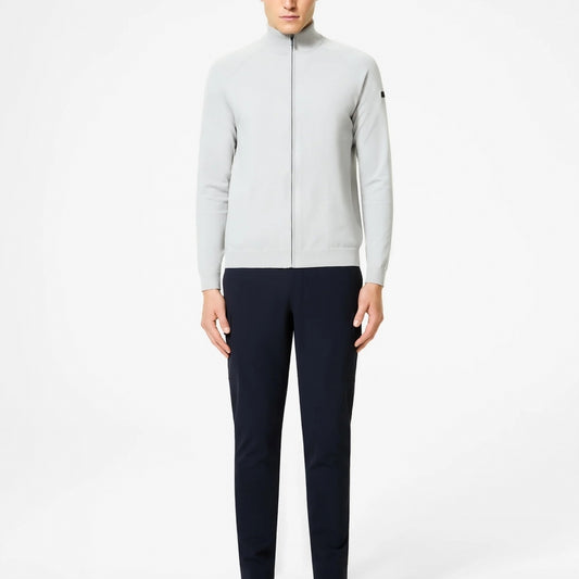 - Amos Cotton Full Zip Knit - Light Grey