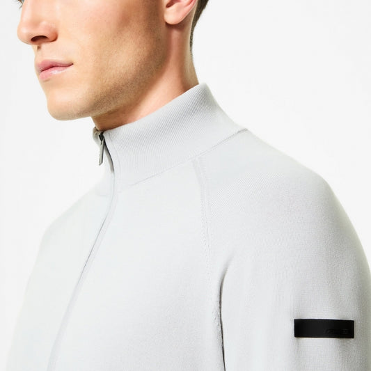 - Amos Cotton Full Zip Knit - Light Grey