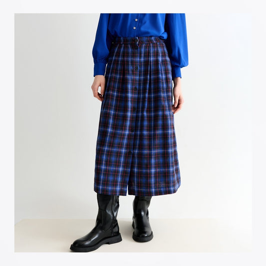 - Bia Winter Check Button Through Skirt – Blue