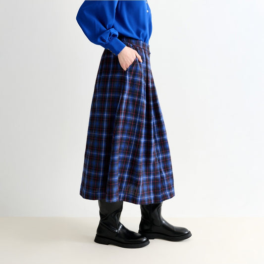 - Bia Winter Check Button Through Skirt – Blue