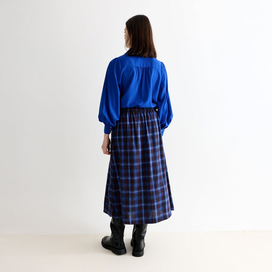 - Bia Winter Check Button Through Skirt – Blue