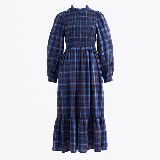 - Peppi Winter Check Smocked Dress - Blue