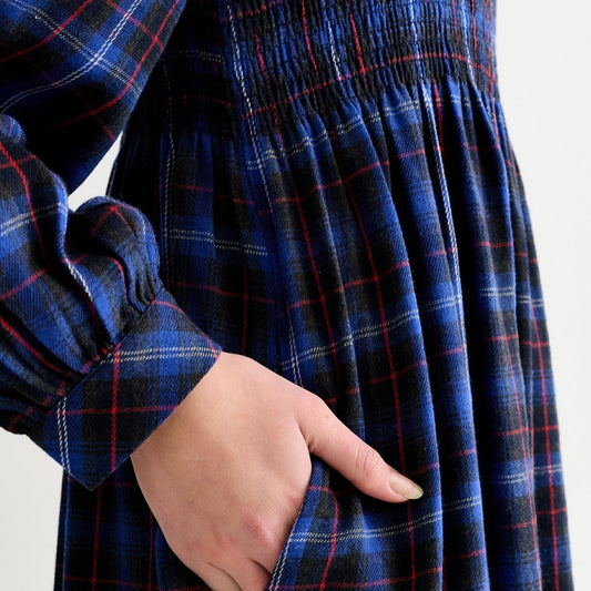 - Peppi Winter Check Smocked Dress - Blue