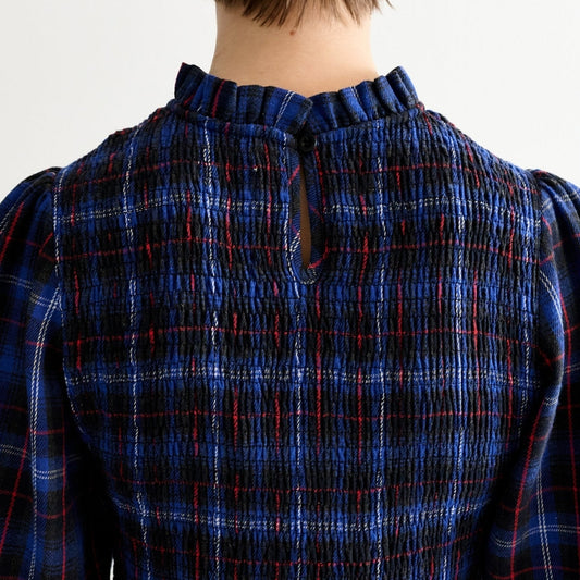 - Peppi Winter Check Smocked Dress - Blue