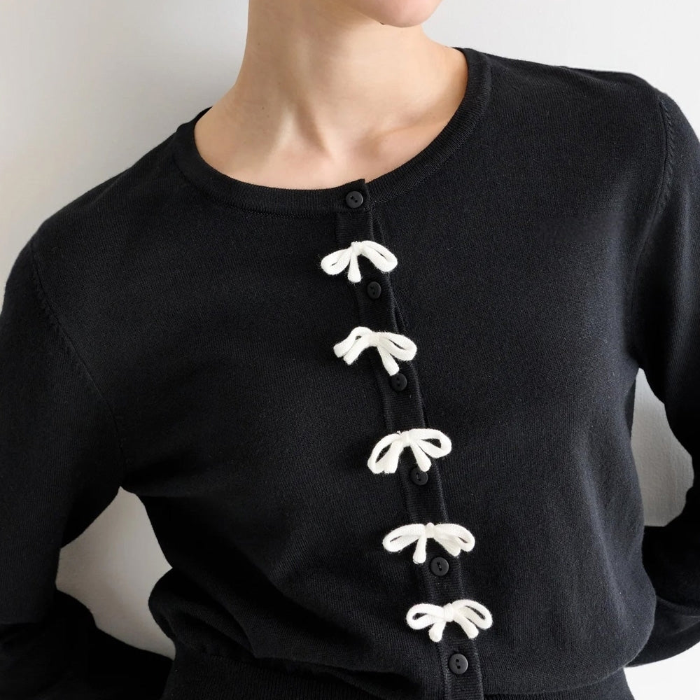- Ives Bow Trimmed Cardigan - Black