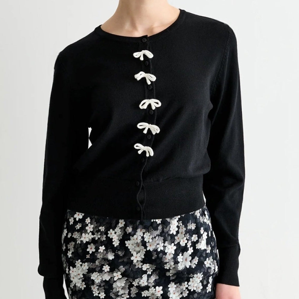 - Ives Bow Trimmed Cardigan - Black