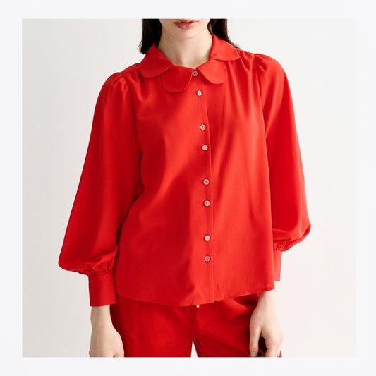 - Octavia Crepe Petal Collar Blouse - Red