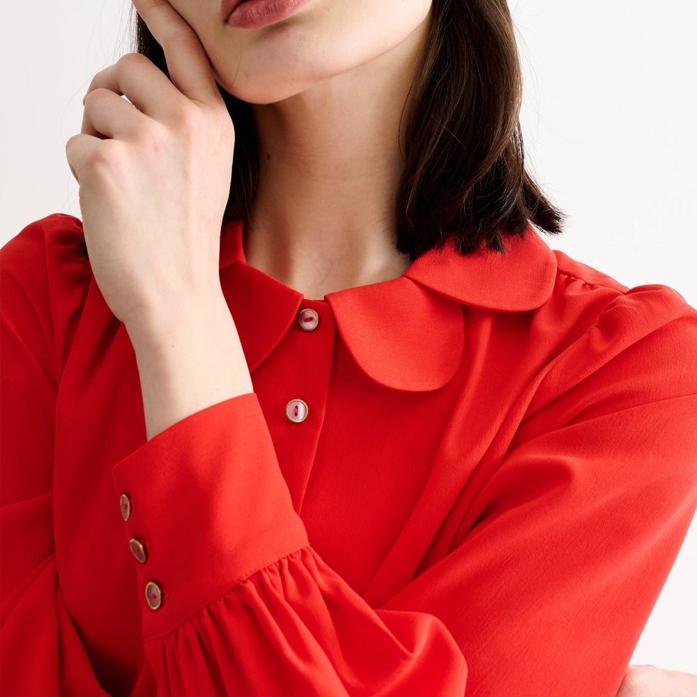- Octavia Crepe Petal Collar Blouse - Red