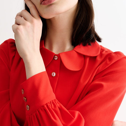 - Octavia Crepe Petal Collar Blouse - Red