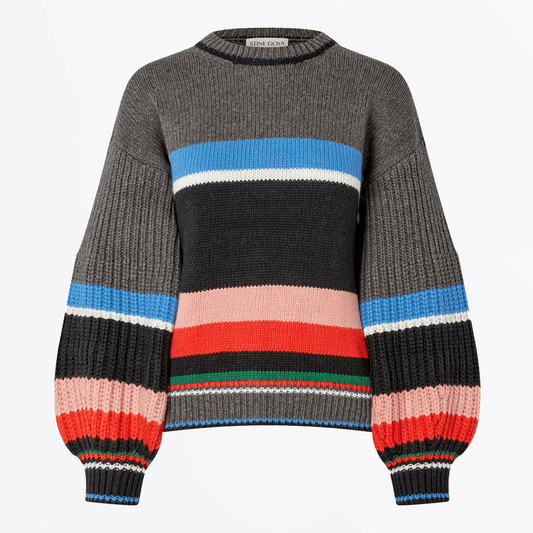 - Chunky Sleeve Crewneck Sweater - Chunky Stripes