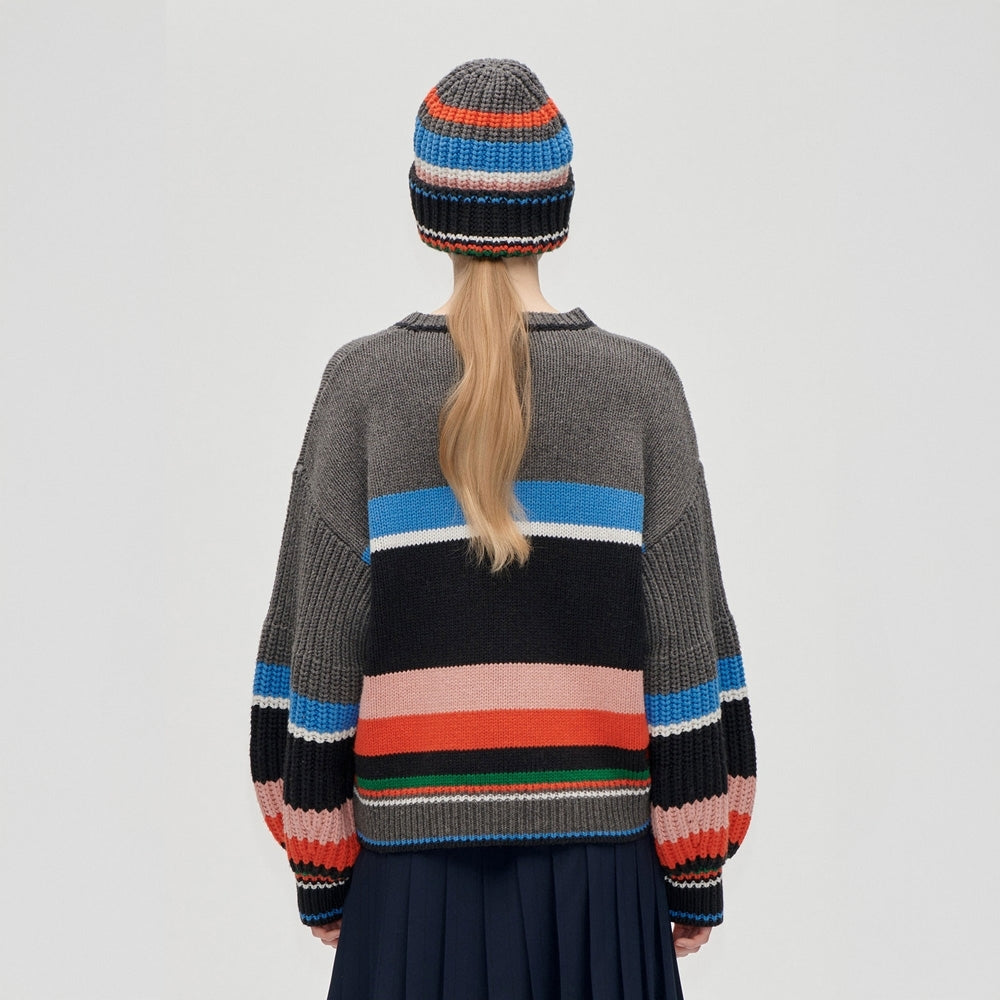 - Chunky Sleeve Crewneck Sweater - Chunky Stripes