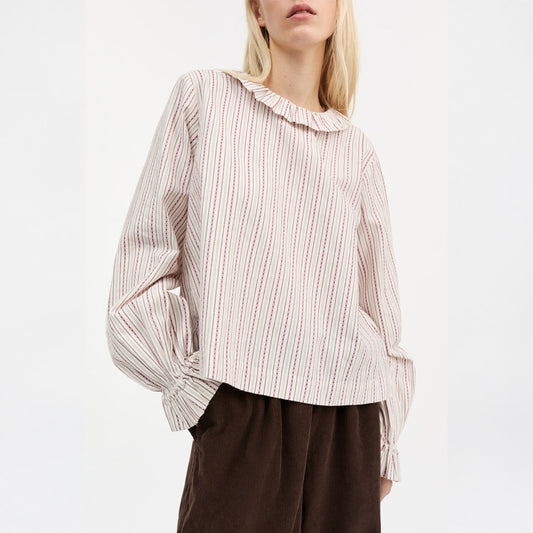 - Cornflower Blouse - Raspberry/Cream Stripe