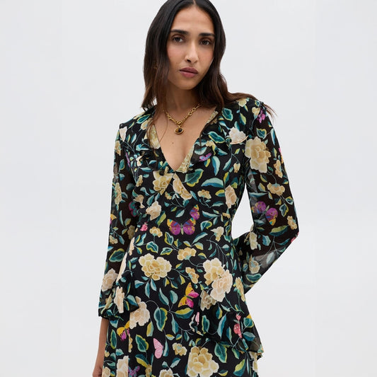 - Cedar Dress - Butterfly Floral Charcoal