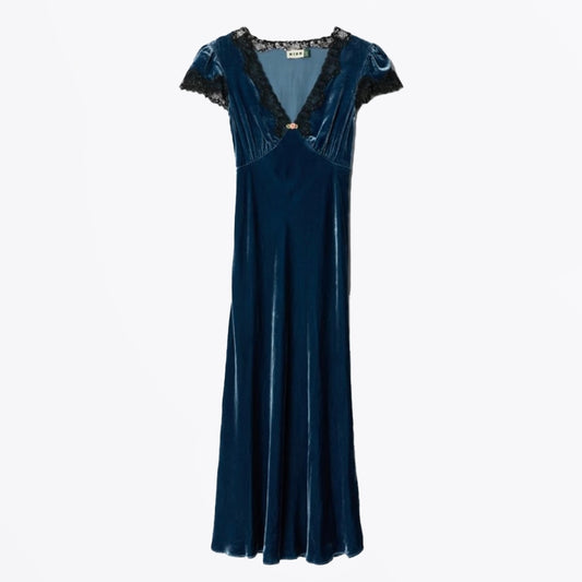 - Clarice Velvet Dress - Steel Blue