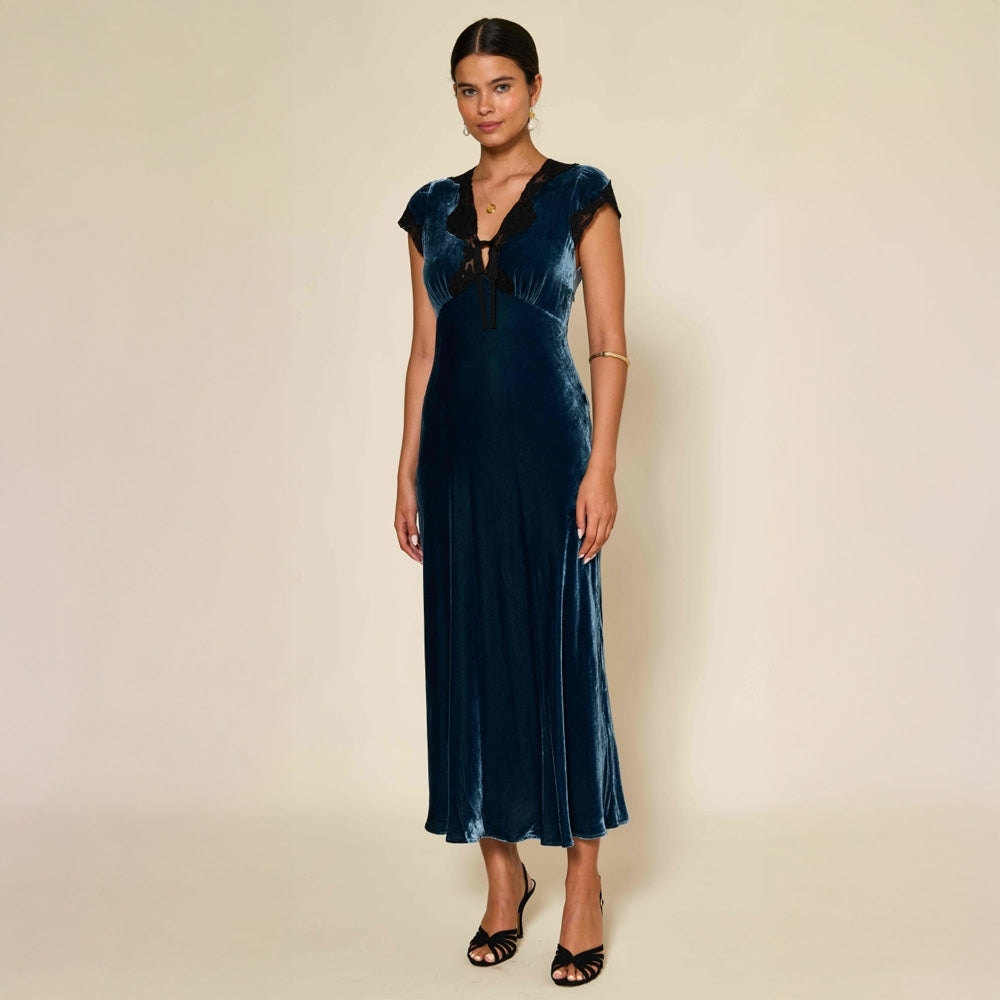 - Clarice Velvet Dress - Steel Blue