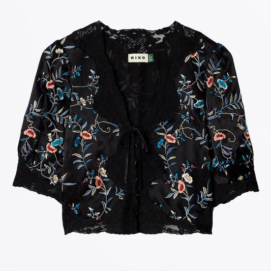 - Ursula Top - Botanical Embroidered Black