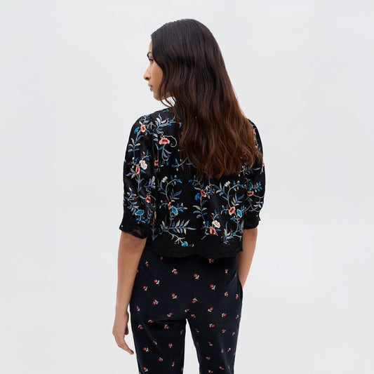 - Ursula Top - Botanical Embroidered Black