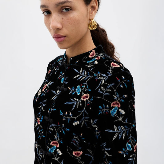 - Delphina Dress - Botanical Embroidered Black