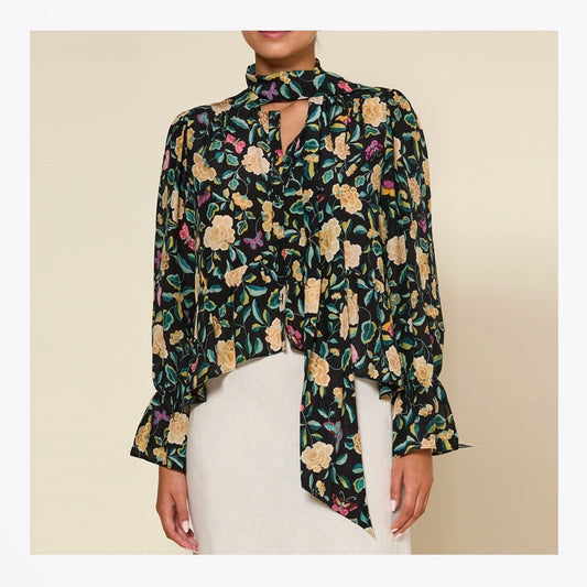 - Clarabelle Top - Butterfly Floral Charcoal