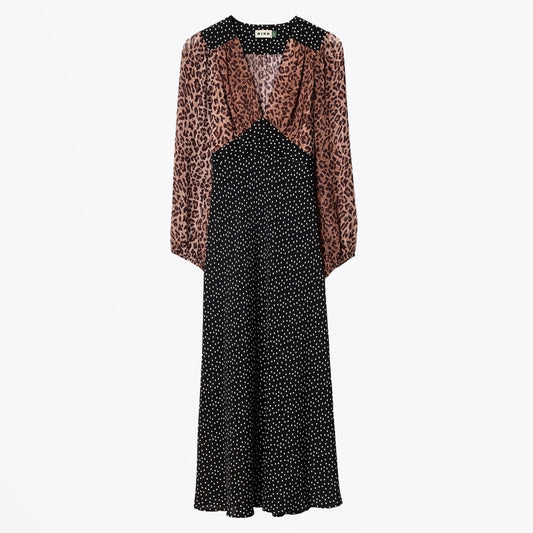 - Kaila Silk Dress - Leopard Spot Brown