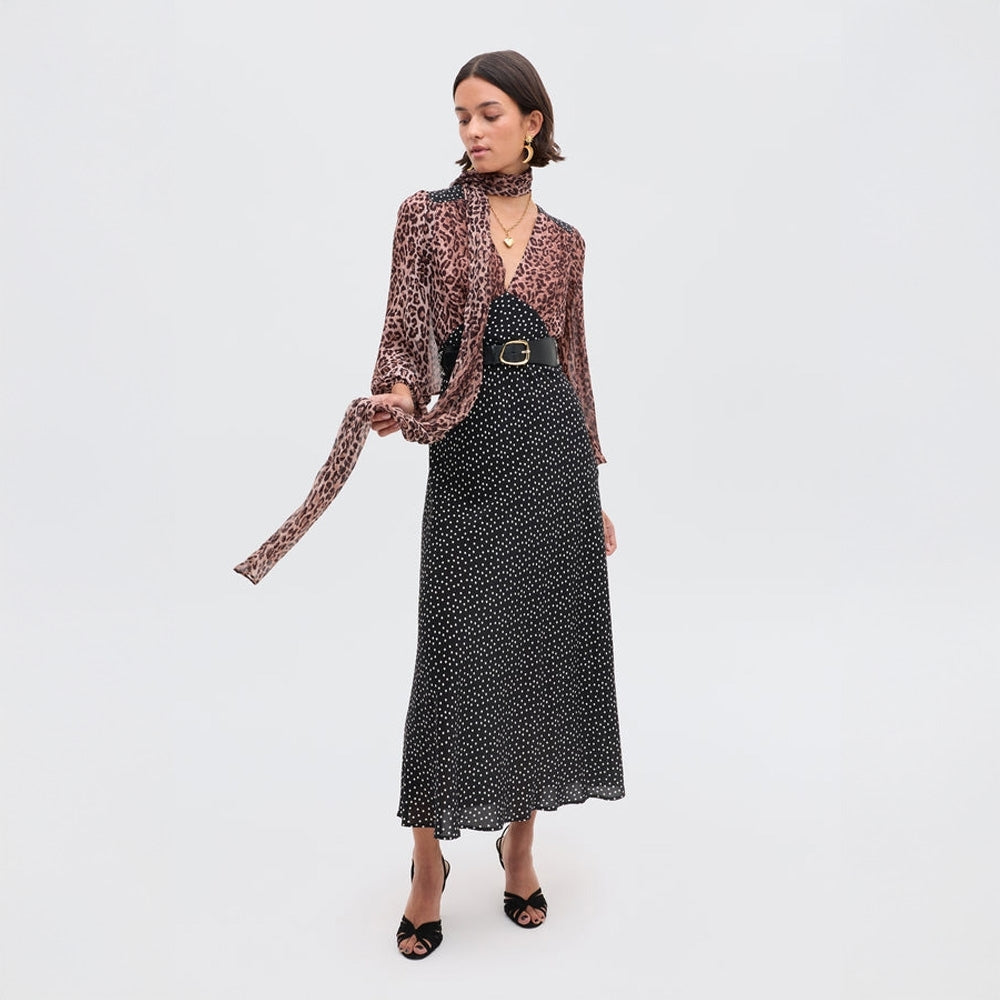 - Kaila Silk Dress - Leopard Spot Brown