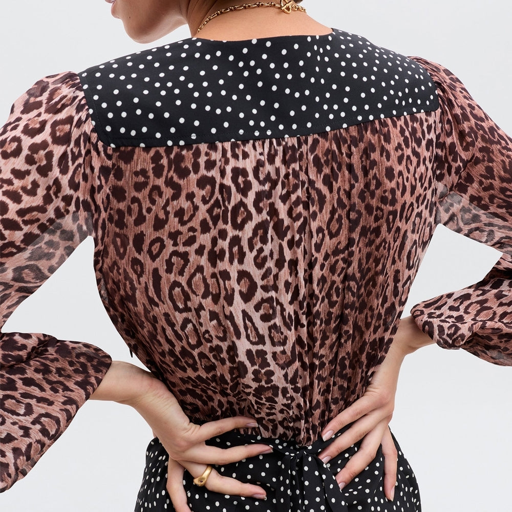 - Kaila Silk Dress - Leopard Spot Brown