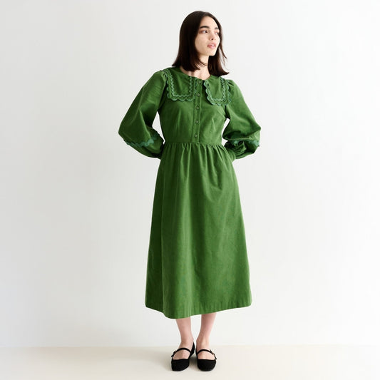 - Prudence Babycord Ric Rac Dress - Olive