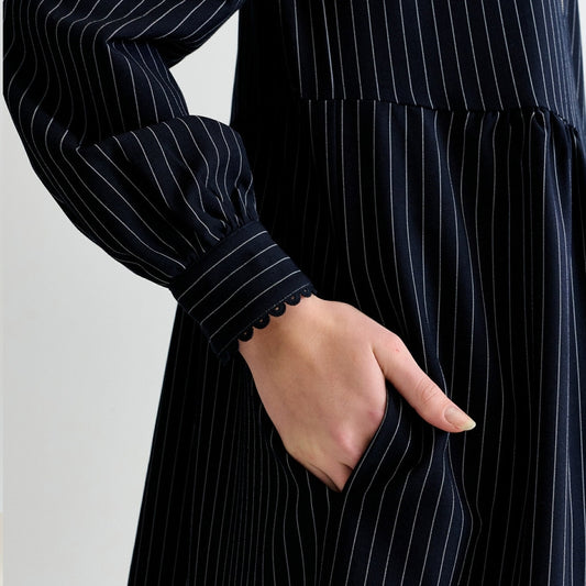 - Manton Pinstripe Zip Front Dress - Navy