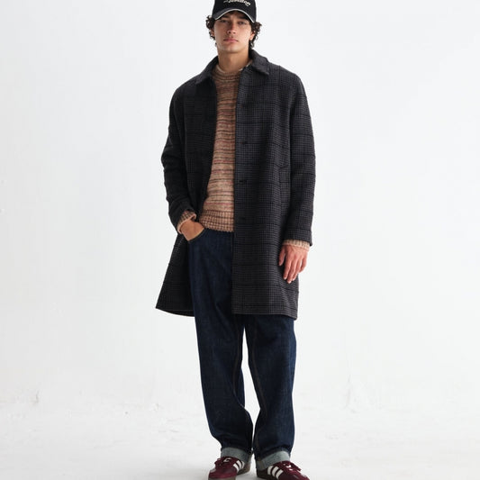 - Stan Puppytooth Check Coat - Navy Grey