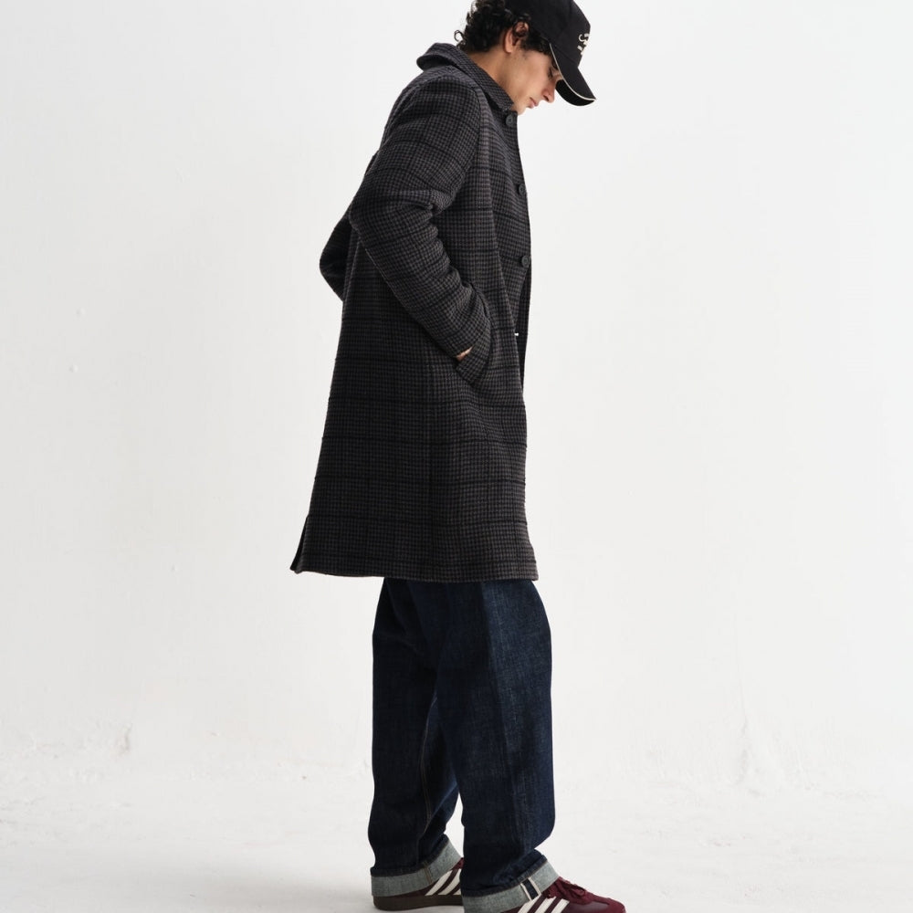 - Stan Puppytooth Check Coat - Navy Grey