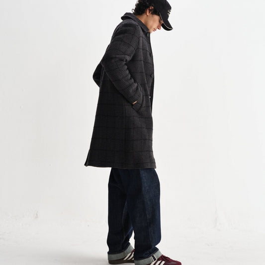 - Stan Puppytooth Check Coat - Navy Grey