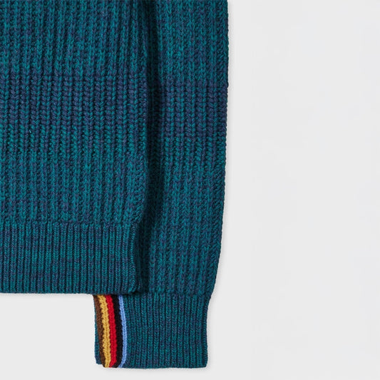 - Saddle Crew Neck Sweater - Rosette Blue