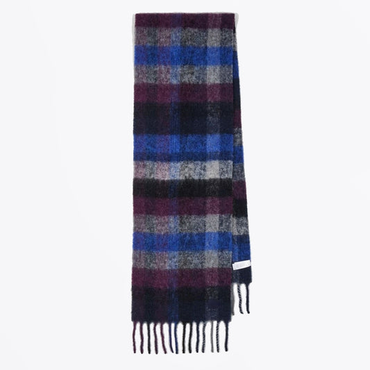 - Chunky Checkered Scarf - Navy
