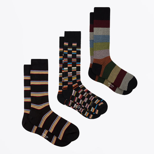 - 3 Pack Mens Socks - Multi Stripe