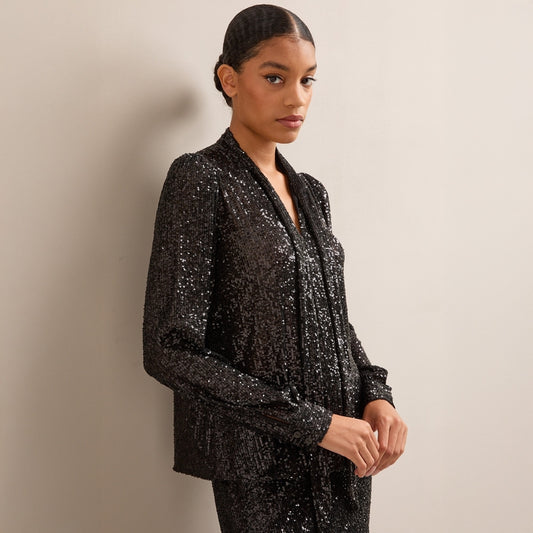 - Elara Sequined Blouse - Black