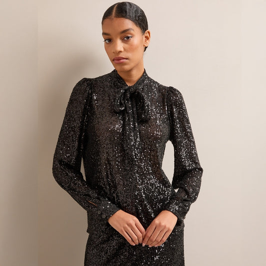 - Elara Sequined Blouse - Black
