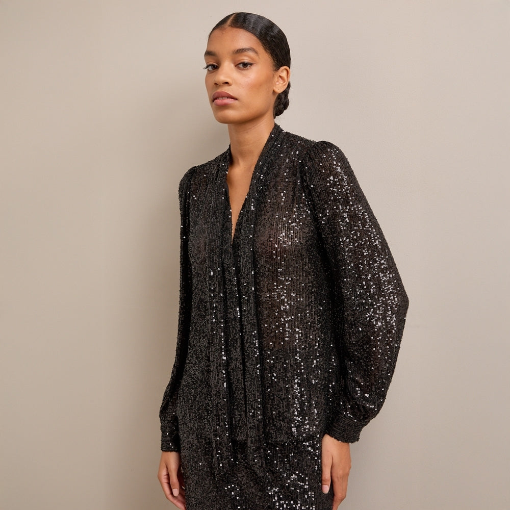 - Elara Sequined Blouse - Black