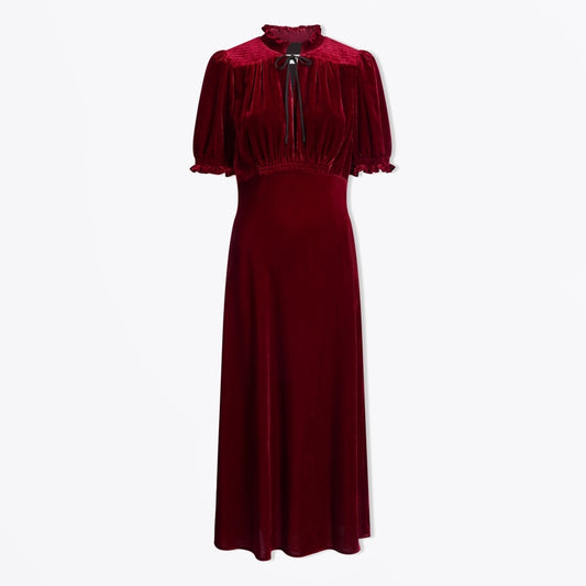 - Irina Bias Cut Velvet Maxi Dress - Red