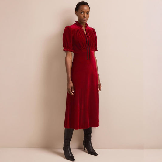 - Irina Bias Cut Velvet Maxi Dress - Red