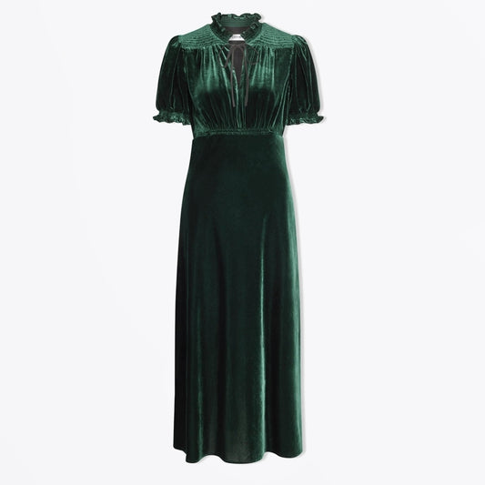 - Irina Bias Cut Velvet Maxi Dress - Green
