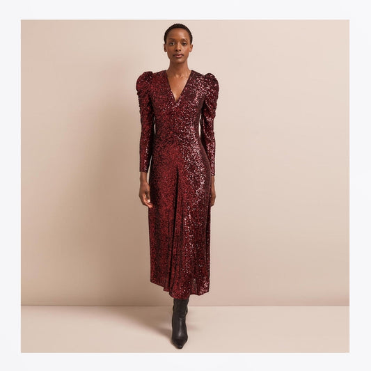 - Ophelia Bia Cut Sequin Maxi Dress - Red