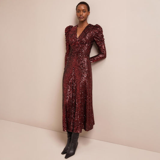 - Ophelia Bia Cut Sequin Maxi Dress - Red