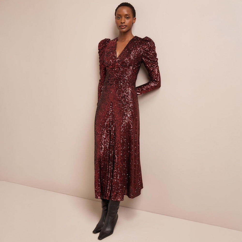 - Ophelia Bia Cut Sequin Maxi Dress - Red